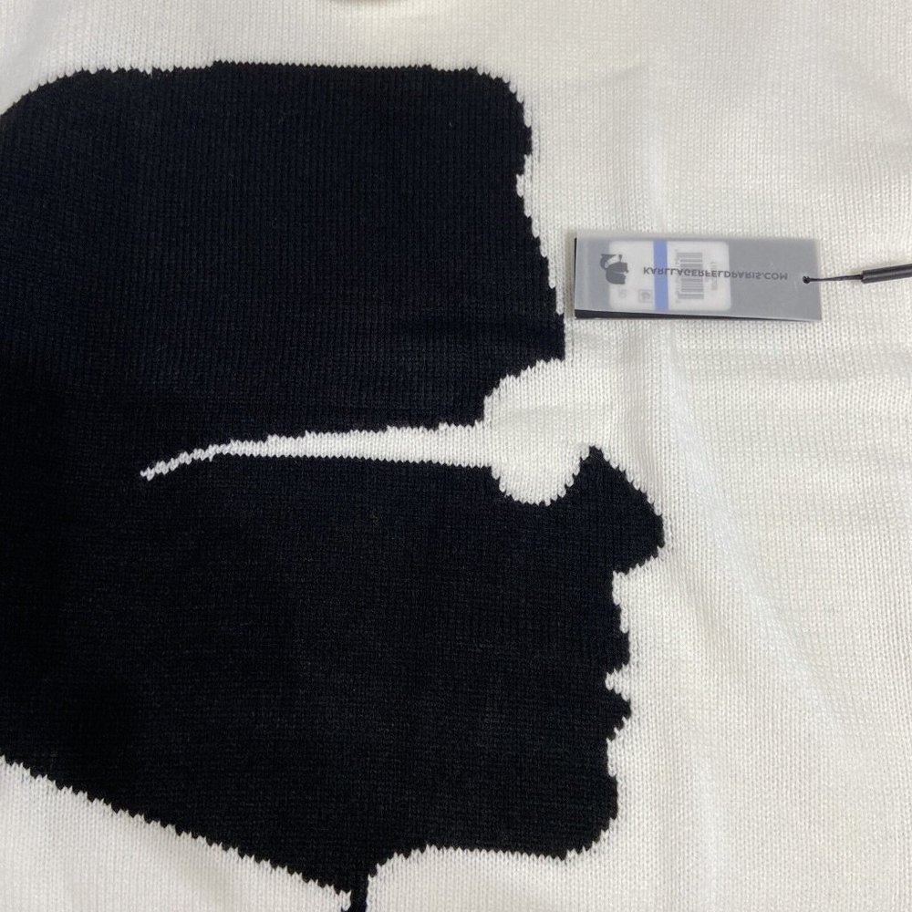 Karl Silhouette Cowlneck Sweater In White Black - Picture 2 of 5